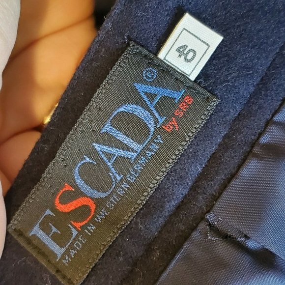 Vintage Escada Germany Navy Blue Wool Lined Midi Skirt Pockets hi rise‎ Sz Small - Picture 8 of 12